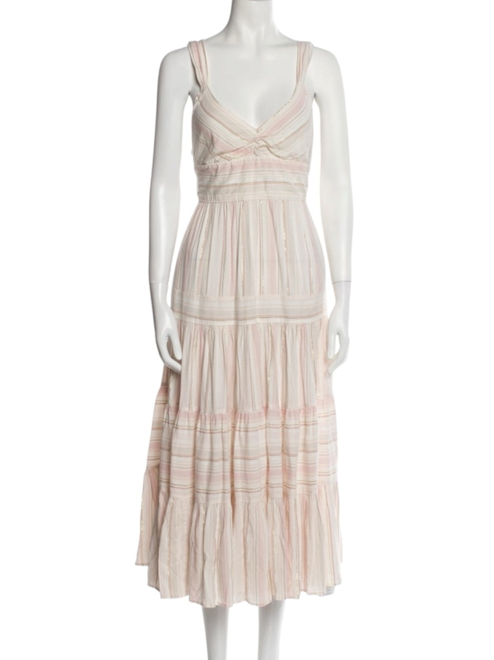 NWT La Vie Rebecca Taylor Women’s Alice Pink Striped Tiered Maxi Dress sz S